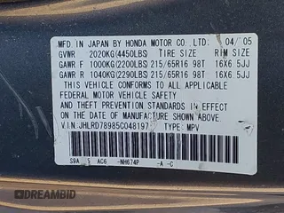 2005 Honda CR-V EX SE with VIN JHLRD78985C048197, listed as a IAAI auction lot 42173537 with 229,479 mi miles. Bid and sale history available at carsss.com. Image 9.