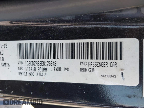 2014 Dodge Avenger SE with VIN 1C3CDZAB2EN170042, listed as a IAAI auction lot 41983094 with 168,760 mi miles and . Bid and sale history available at DreamBid. Image 9.
