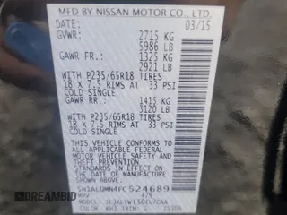 2015 Infiniti QX60 with VIN 5N1AL0MN4FC524689, listed as a Copart auction lot 80736604 with 126,945 mi miles and Salvage Title. Bid and sale history available at DreamBid. Image 15.