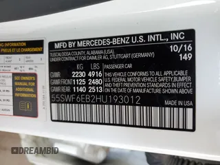 2017 Mercedes-Benz C 43 AMG z VIN 55SWF6EB2HU193012, wystawiony jako Copart lot #61035515 z przebiegiem 59 916 mil mil oraz Szkoda całkowita • Salvage title. Historia ofert i sprzedaży dostępna na DreamBid. Obrazek 12.