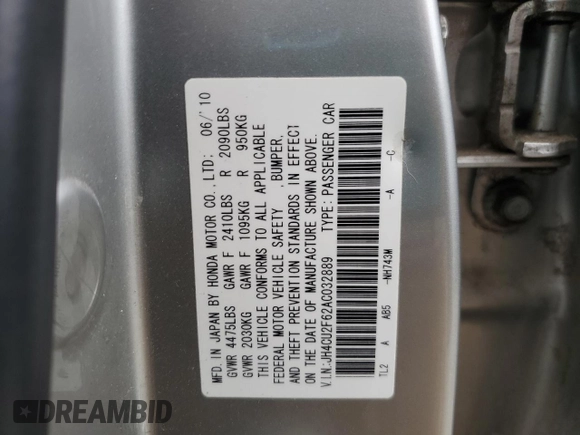 2010 Acura TSX z VIN JH4CU2F62AC032889, wystawiony jako Copart lot #55391025 z przebiegiem 200 521 mil mil oraz Szkoda całkowita • Salvage title. Historia ofert i sprzedaży dostępna na DreamBid. Obrazek 12.