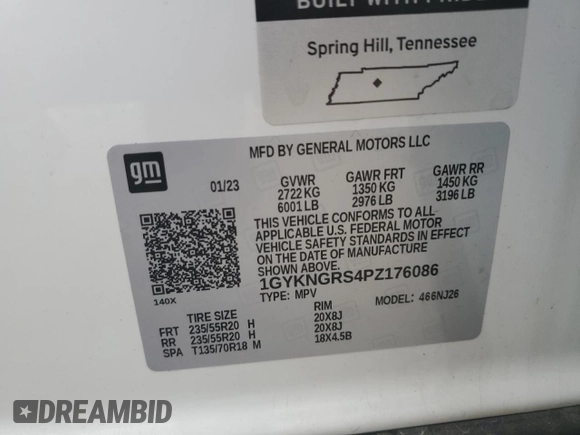 2023 Cadillac XT5 AWD Sport with VIN 1GYKNGRS4PZ176086, listed as a Copart auction lot 53955535 with 15,709 mi miles and Salvage title. Bid and sale history available at DreamBid. Image 13.