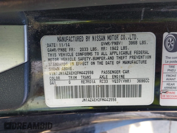 2015 Nissan 370Z z VIN JN1AZ4EH2FM442556, wystawiony jako IAAI lot #41956287 z przebiegiem 128 769 mil mil oraz . Historia ofert i sprzedaży dostępna na DreamBid. Obrazek 9.