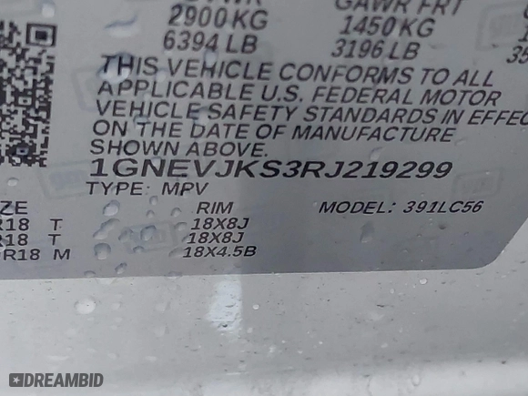 2024 Chevrolet Traverse AWD Z71 with VIN 1GNEVJKS3RJ219299, listed as a IAAI auction lot 41566968 with 11,402 mi miles. Bid and sale history available at carsss.com. Image 9.