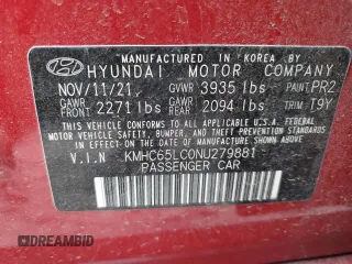 2022 Hyundai Ioniq Blue with VIN KMHC65LC0NU279881, listed as a Copart auction lot 51568455 with 34,248 mi miles and Salvage Title. Bid and sale history available at DreamBid. Image 12.