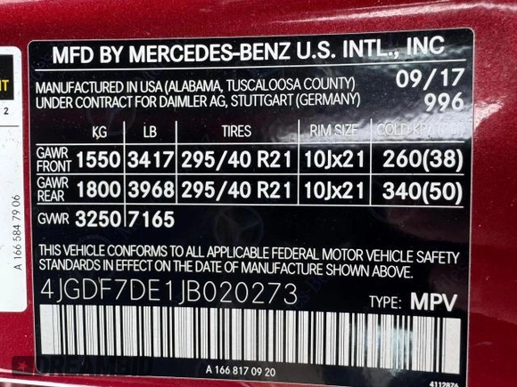 2018 Mercedes-Benz GLS 550 with VIN 4JGDF7DE1JB020273, listed as a Copart auction lot 47413425 with 36,949 mi miles and Clean title. Bid and sale history available at DreamBid. Image 10.