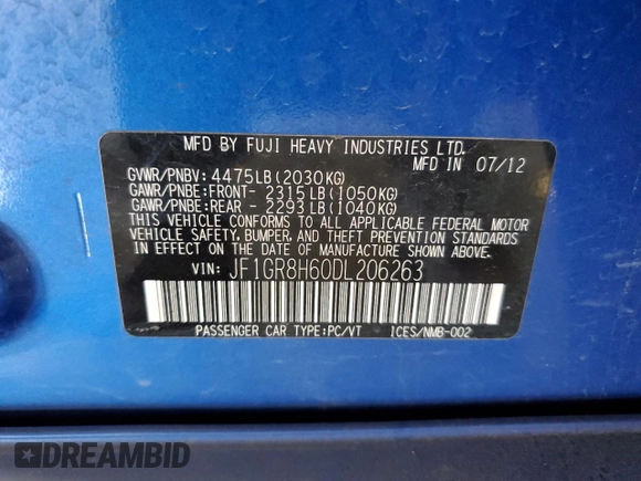 2013 Subaru WRX WRX STI с VIN JF1GR8H60DL206263, выставлен на аукционе Copart как лот 59133785 с пробегом 151 062 миль миль и Чистый • Clean title. История ставок и продаж доступна на DreamBid. Изображение 12.