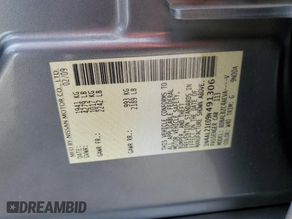 2009 Nissan Altima 2.5 S with VIN 1N4AL21E09N491306, listed as a Copart auction lot 49698975 with 221,051 mi miles and Salvage Title. Bid and sale history available at carsss.com. Image 12.