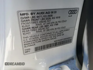 2021 Audi Q8 Prestige with VIN WA1FVAF17MD006212, listed as a Copart auction lot 46229225 with 57,061 mi miles and Salvage title. Bid and sale history available at DreamBid. Image 16.