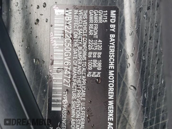 2016 BMW i8 z VIN WBY2Z2C50GV674727, wystawiony jako Copart lot #73131834 z przebiegiem 60 860 mil mil oraz Szkoda całkowita • Salvage title. Historia ofert i sprzedaży dostępna na DreamBid. Obrazek 12.