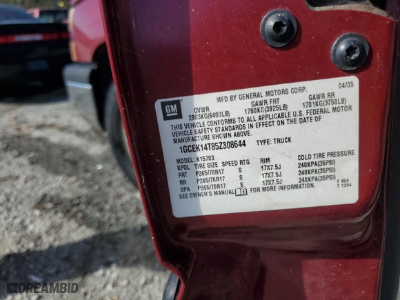 2005 Chevrolet Silverado 1500 Z71 with VIN 1GCEK14T85Z308644, listed as a Copart auction lot 78056654 with 107,398 mi miles and Salvage Title. Bid and sale history available at carsss.com. Image 13.