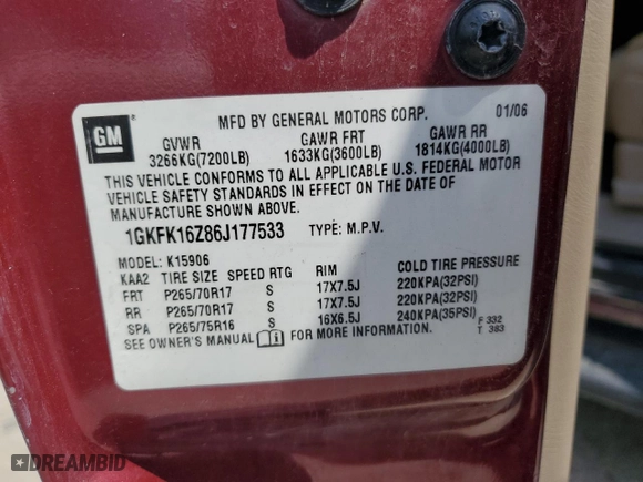 2006 GMC Yukon XL SLT with VIN 1GKFK16Z86J177533, listed as a Copart auction lot 77578454 with 166,379 mi miles and Non Repairable. Bid and sale history available at carsss.com. Image 12.