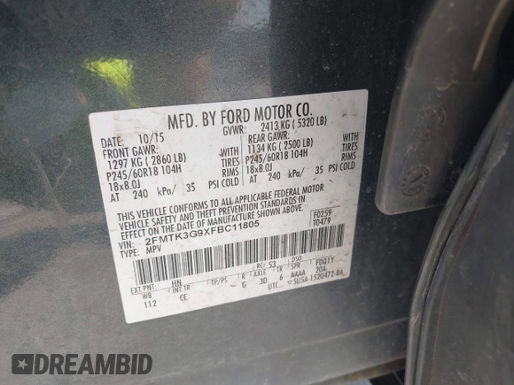 2015 Ford Edge SE z VIN 2FMTK3G9XFBC11805, wystawiony jako IAAI lot #42548330 z przebiegiem 198 370 mil mil oraz . Historia ofert i sprzedaży dostępna na DreamBid. Obrazek 9.