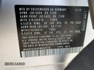 2013 Volkswagen Tiguan S with VIN WVGAV3AX8DW559779, listed as a Copart auction lot 87512845 with 79,169 mi miles and Salvage title. Bid and sale history available at DreamBid. Image 15.