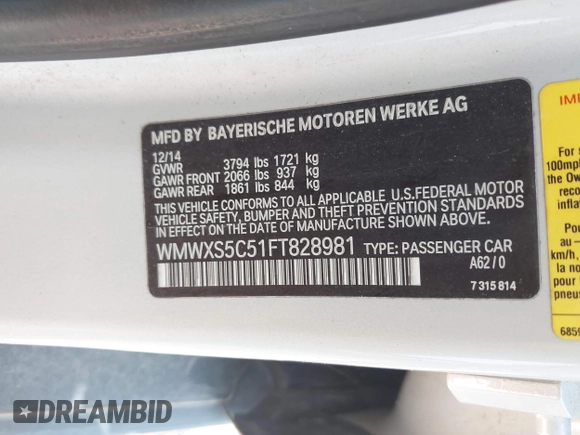 2015 MINI Hardtop 4 Door с VIN WMWXS5C51FT828981, выставлен на аукционе IAAI как лот 42817124 с пробегом 31 894 миль миль и . История ставок и продаж доступна на DreamBid. Изображение 9.