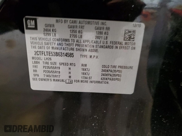 2011 GMC Terrain SLE-2 with VIN 2CTFLTE53B6314585, listed as a Copart auction lot 42002235 with 124,574 mi miles and Salvage Title. Bid and sale history available at carsss.com. Image 13.