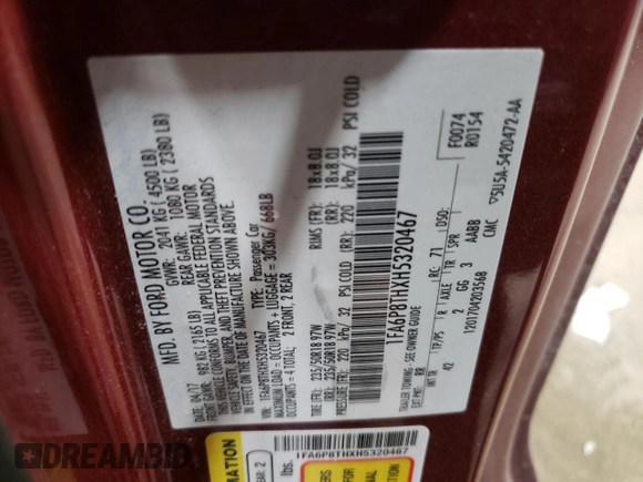 2017 Ford Mustang EcoBoost with VIN 1FA6P8THXH5320467, listed as a Copart auction lot 42279725 with 97,386 mi miles and Salvage Title. Bid and sale history available at DreamBid. Image 14.