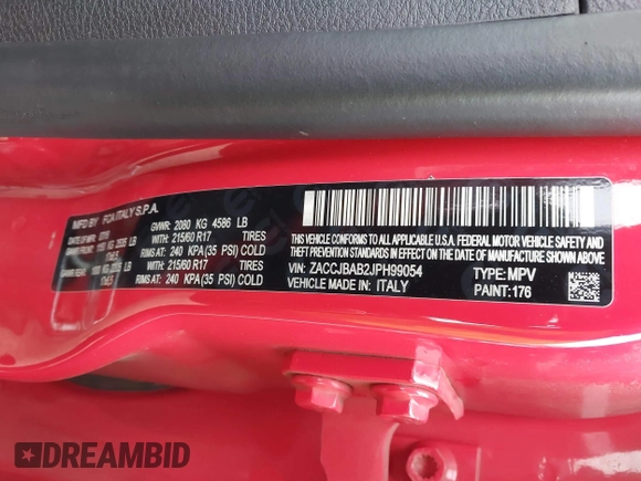 2018 Jeep Renegade Upland z VIN ZACCJBAB2JPH99054, wystawiony jako IAAI lot #41315646 z przebiegiem 100 710 mil mil oraz . Historia ofert i sprzedaży dostępna na DreamBid. Obrazek 9.