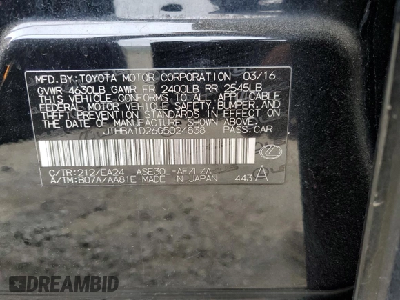 2016 Lexus IS 200t z VIN JTHBA1D26G5024838, wystawiony jako Copart lot #56073555 z przebiegiem 89 494 mil mil oraz Szkoda całkowita • Salvage title. Historia ofert i sprzedaży dostępna na DreamBid. Obrazek 12.