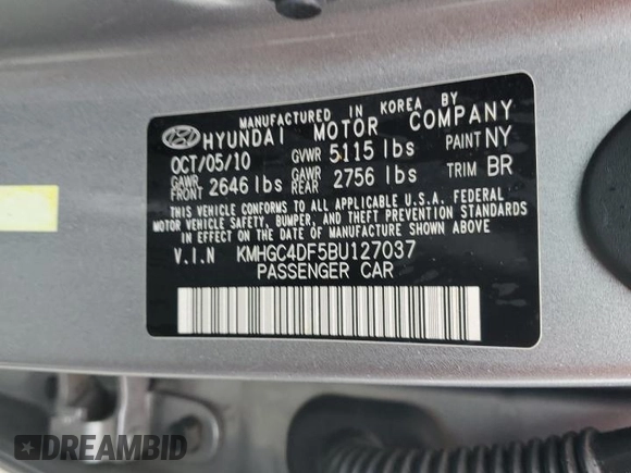 2011 Hyundai Genesis with VIN KMHGC4DF5BU127037, listed as a Copart auction lot 75053954 with Not Provided miles and Non Repairable. Bid and sale history available at carsss.com. Image 13.