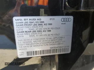 2021 Audi Q5 Premium Plus with VIN WA1E2AFY6M2132199, listed as a Copart auction lot 88331615 with 20,555 mi miles and Salvage Title. Bid and sale history available at carsss.com. Image 12.