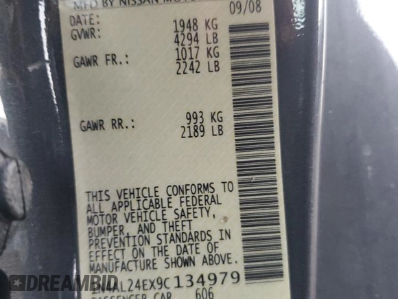 2009 Nissan Altima 2.5 S with VIN 1N4AL24EX9C134979, listed as a Copart auction lot 44179075 with 111,795 mi miles and Salvage Title. Bid and sale history available at carsss.com. Image 12.