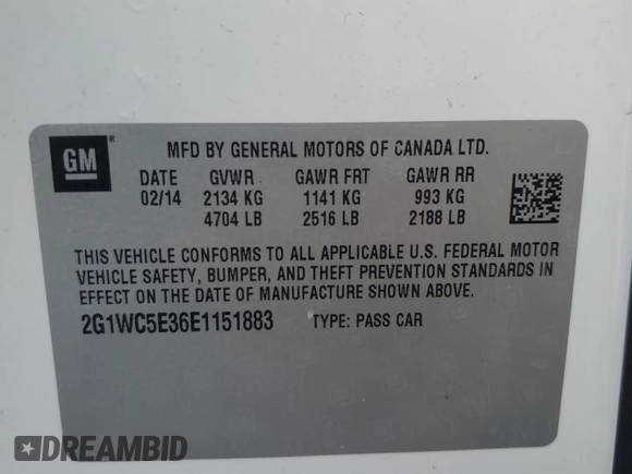 2014 Chevrolet Impala LTZ with VIN 2G1WC5E36E1151883, listed as a Copart auction lot 49337525 with 172,803 mi miles and Salvage Title. Bid and sale history available at DreamBid. Image 15.