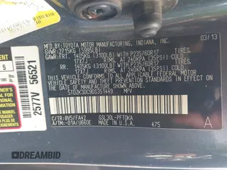 2013 Toyota Sienna L with VIN 5TDZK3DC9DS351449, listed as a IAAI auction lot 42397699 with Not provided miles and . Bid and sale history available at DreamBid. Image 9.