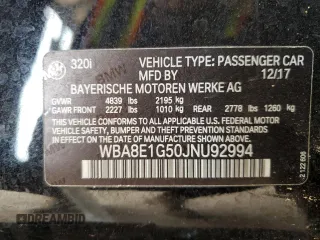 2018 BMW 3 Series 320i with VIN WBA8E1G50JNU92994, listed as a Copart auction lot 51481005 with 85,222 mi miles and Salvage Title. Bid and sale history available at carsss.com. Image 14.