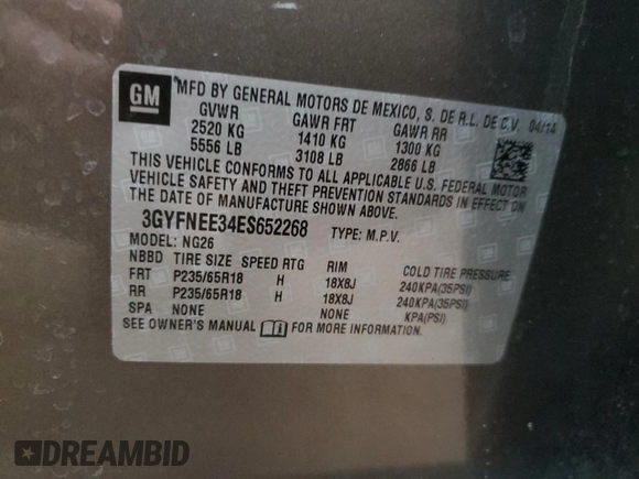 2014 Cadillac SRX Luxury Collection z VIN 3GYFNEE34ES652268, wystawiony jako Copart lot #54136545 z przebiegiem 99 542 mil mil oraz Szkoda całkowita • Salvage title. Historia ofert i sprzedaży dostępna na DreamBid. Obrazek 12.