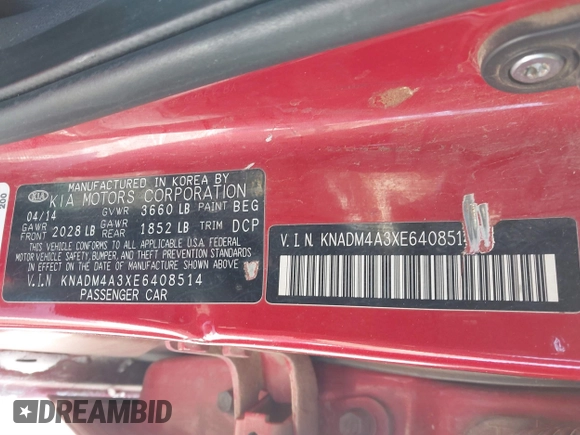 2014 Kia Rio LX with VIN KNADM4A3XE6408514, listed as a IAAI auction lot 41638709 with 97,231 mi miles. Bid and sale history available at carsss.com. Image 9.