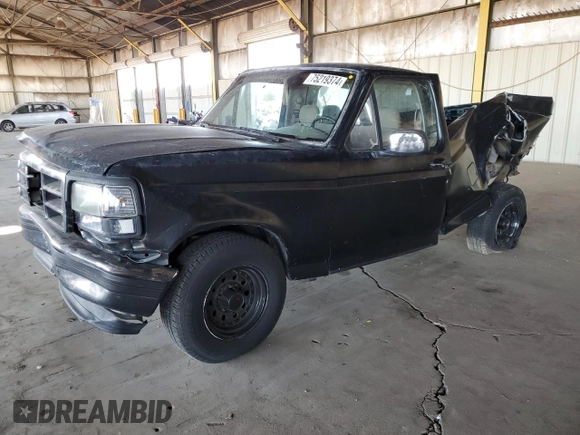 1993 Ford F-150 with VIN 2FTDF15NXPCA68030, listed as a Copart auction lot 75219374 with 0 mi miles and Salvage Title. Bid and sale history available at carsss.com. Image 1.
