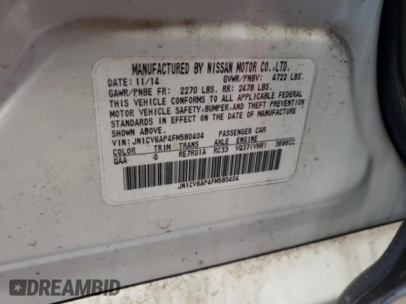 2015 Infiniti Q40 with VIN JN1CV6AP4FM580404, listed as a Copart auction lot 76910994 with 52,361 mi miles and Salvage Title. Bid and sale history available at carsss.com. Image 12.