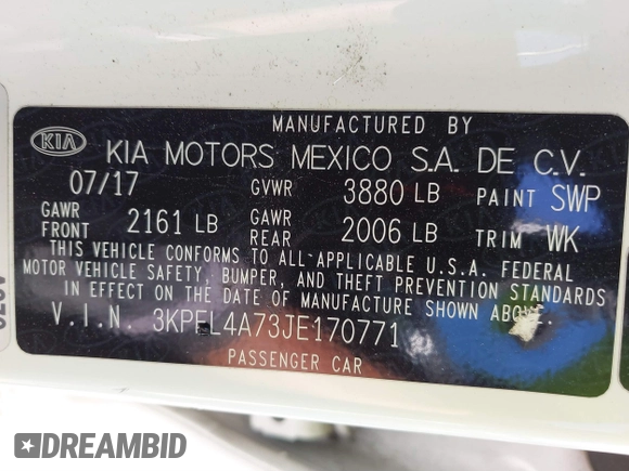 2018 Kia Forte LX with VIN 3KPFL4A73JE170771, listed as a IAAI auction lot 41809290 with 87,755 mi miles. Bid and sale history available at carsss.com. Image 9.