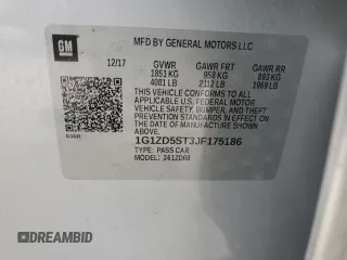 2018 Chevrolet Malibu LT z VIN 1G1ZD5ST3JF175186, wystawiony jako Copart lot #43927695 z przebiegiem 142 644 mil mil oraz Czysty tytuł • Clean title. Historia ofert i sprzedaży dostępna na DreamBid. Obrazek 12.