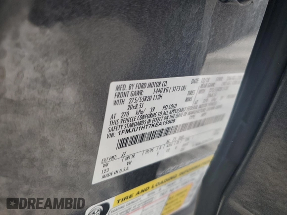 2019 Ford Expedition XLT with VIN 1FMJU1HT7KEA15609, listed as a Copart auction lot 61398885 with 57,092 mi miles and Salvage title. Bid and sale history available at DreamBid. Image 13.