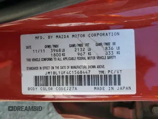 2012 Mazda 3 i Sport with VIN JM1BL1UF4C1568447, listed as a Copart auction lot 52842875 with 270,815 mi miles and Salvage Title. Bid and sale history available at DreamBid. Image 12.