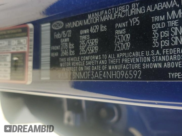 2022 Hyundai Tucson SEL with VIN 5NMJF3AE4NH096592, listed as a Copart auction lot 53496475 with 24,986 mi miles and Salvage title. Bid and sale history available at DreamBid. Image 12.