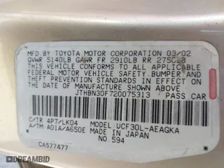 2002 Lexus LS 430 with VIN JTHBN30F720075313, listed as a IAAI auction lot 41964575 with 147,662 mi miles. Bid and sale history available at carsss.com. Image 9.