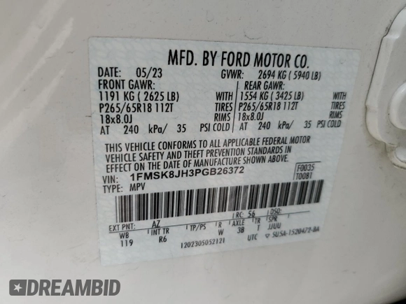 2023 Ford Explorer Timberline z VIN 1FMSK8JH3PGB26372, wystawiony jako Copart lot #54015895 z przebiegiem 29 414 mil mil oraz Szkoda całkowita • Salvage title. Historia ofert i sprzedaży dostępna na DreamBid. Obrazek 12.