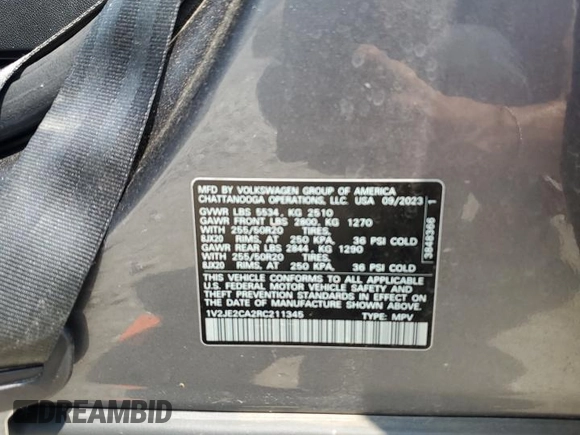 2024 Volkswagen Atlas SE z VIN 1V2JE2CA2RC211345, wystawiony jako Copart lot #58264535 z przebiegiem 48 905 mil mil oraz Szkoda całkowita • Salvage title. Historia ofert i sprzedaży dostępna na DreamBid. Obrazek 13.