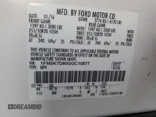 2016 Ford Explorer XLT with VIN 1FM5K7D80GGC10877, listed as a Copart auction lot 54440285 with 99,179 mi miles and Non Repairable. Bid and sale history available at carsss.com. Image 12.