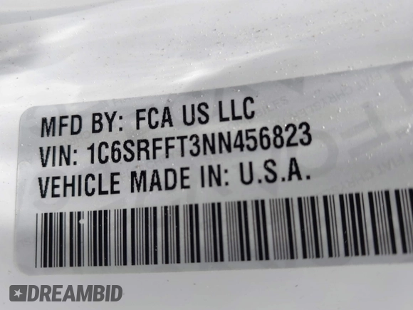 2022 Ram 1500 Big Horn with VIN 1C6SRFFT3NN456823, listed as a IAAI auction lot 42417659 with 5,313 mi miles and . Bid and sale history available at DreamBid. Image 9.