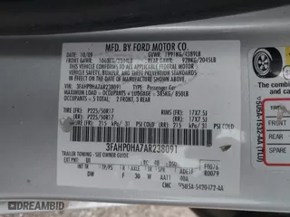 2010 Ford Fusion SE with VIN 3FAHP0HA7AR238091, listed as a IAAI auction lot 41847624 with 157,381 mi miles. Bid and sale history available at carsss.com. Image 9.