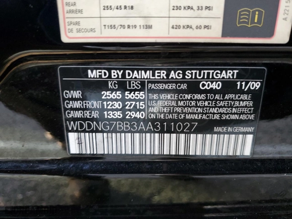 2010 Mercedes-Benz S-Class S 550 with VIN WDDNG7BB3AA311027, listed as a Copart auction lot 84107444 with 117,257 mi miles and Salvage Title. Bid and sale history available at carsss.com. Image 12.