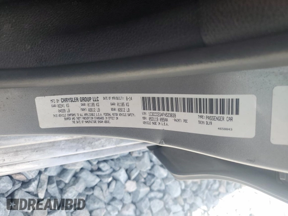 2015 Chrysler 200 C with VIN 1C3CCCEG4FN523839, listed as a Copart auction lot 51481695 with 96,694 mi miles and Salvage Title. Bid and sale history available at carsss.com. Image 14.