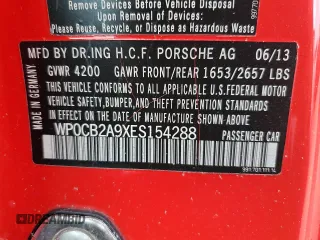2014 Porsche 911 Carrera S with VIN WP0CB2A9XES154288, listed as a Copart auction lot 74562834 with 0 mi miles and Non Repairable. Bid and sale history available at carsss.com. Image 13.