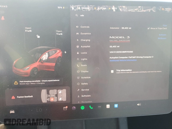 2021 Tesla Model 3 Performance with VIN 5YJ3E1EC9MF013392, listed as a Copart auction lot 48488125 with 55,402 mi miles and Salvage Title. Bid and sale history available at DreamBid. Image 9.