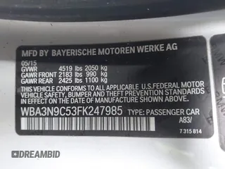 2015 BMW 4 Series 428i xDrive with VIN WBA3N9C53FK247985, listed as a IAAI auction lot 41395534 with 76,856 mi miles and . Bid and sale history available at DreamBid. Image 9.