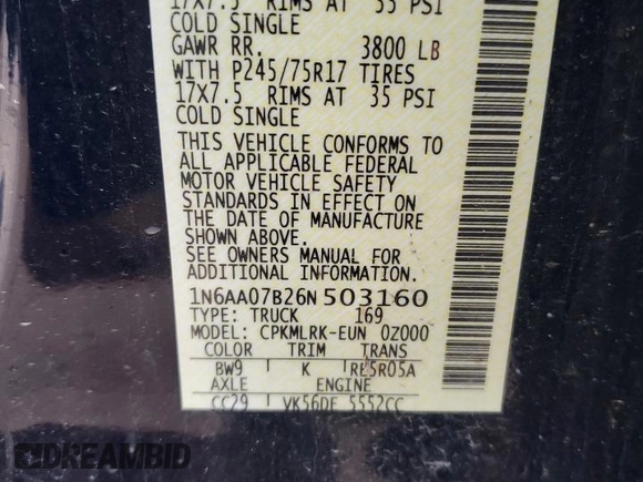 2006 Nissan Titan LE z VIN 1N6AA07B26N503160, wystawiony jako Copart lot #87855545 z przebiegiem 239 338 mil mil oraz Szkoda całkowita • Salvage title. Historia ofert i sprzedaży dostępna na DreamBid. Obrazek 13.